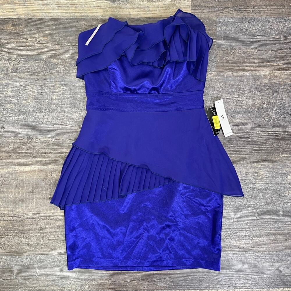 NWT Teeze Me purple strapless satin finish chiffon trim dress size 3 juniors B49